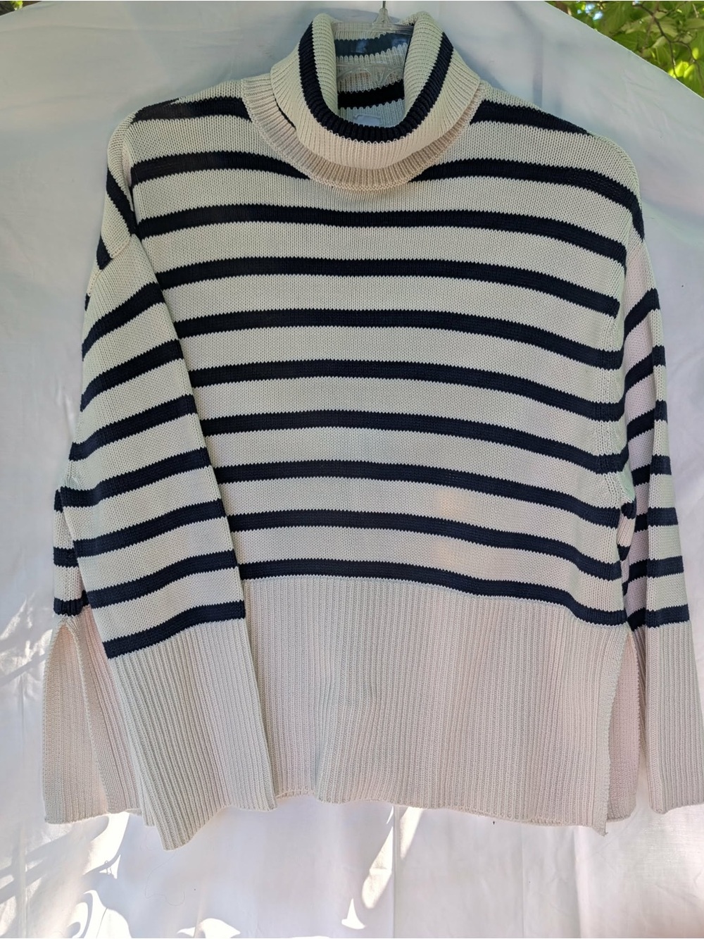 GAP Cream and Navy Striped Turtleneck Sweater